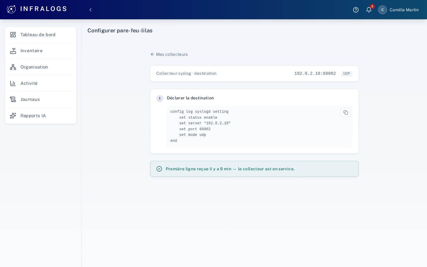 La page Configurer d'un collecteur