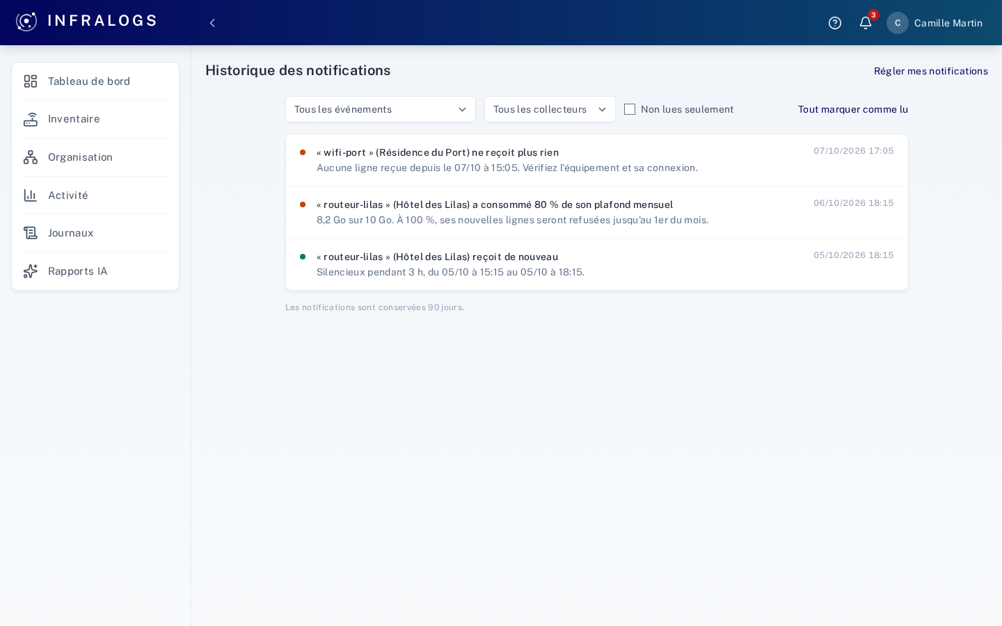 L'historique des notifications